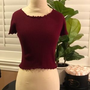 Brandy Melville Ribbed Crop Top With Ruffled Hem